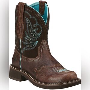 ARIAT Fatbaby Heritage Dapper Western Boots Round Toe Brown & Blue Leather